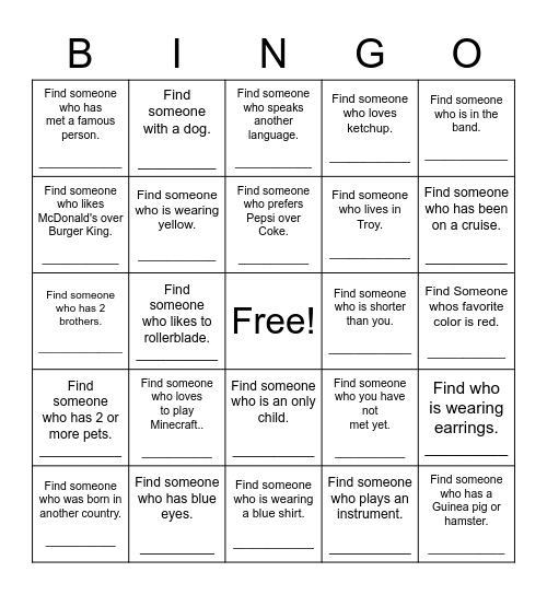 Find Someone Who Bingo Card