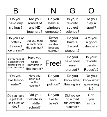 Get to Know the Novices! Bingo Card
