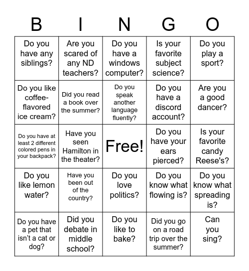 Get to Know the Novices! Bingo Card