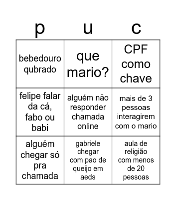 puc que pariu Bingo Card