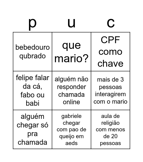 puc que pariu Bingo Card