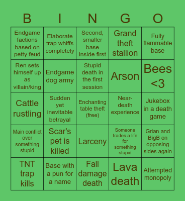 Last Life Bingo Card