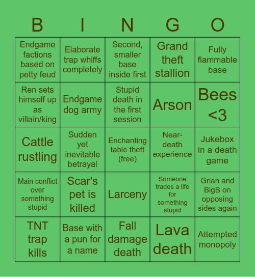 Last Life Bingo Card