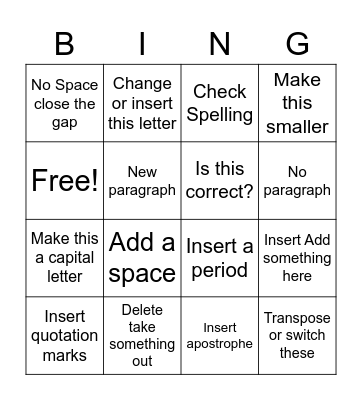 Revising and Editing Symbol Bingo Card