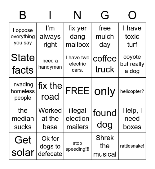 Nextdoor Bingo Card