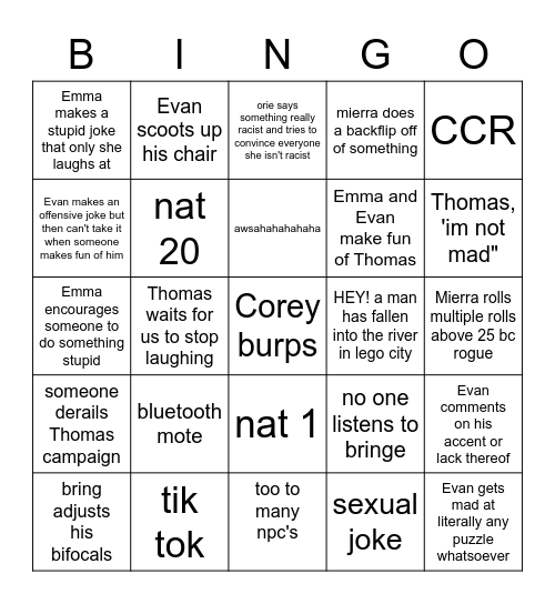 DND Bingo Card