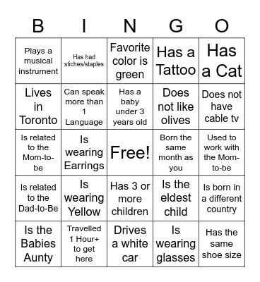 Baby Shower Bingo Card