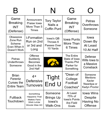 Iowa Football Bingo Card