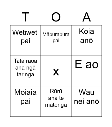 KĪWAHA O TTT Bingo Card