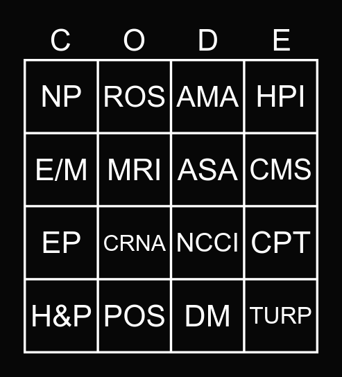 Coding Abbreviations Bingo Card