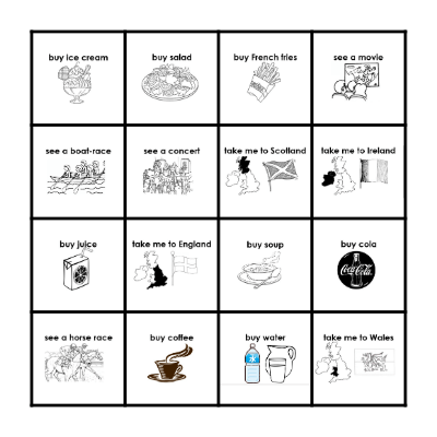 Actions Game Bingo Card