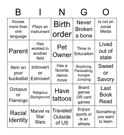 Identity Bingo Card