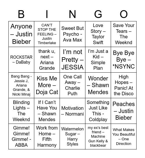 Music Bingo - Game #2 Bingo Card