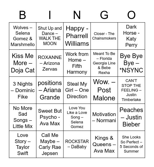 Music Bingo - Game #2 Bingo Card