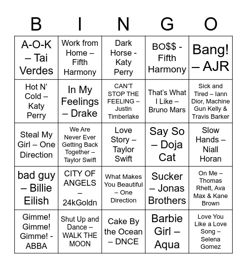 Music Bingo - Game #2 Bingo Card