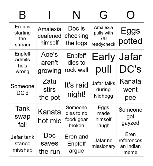 Raid Bingo Card