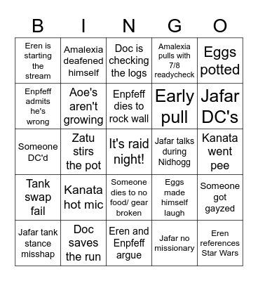 Raid Bingo Card