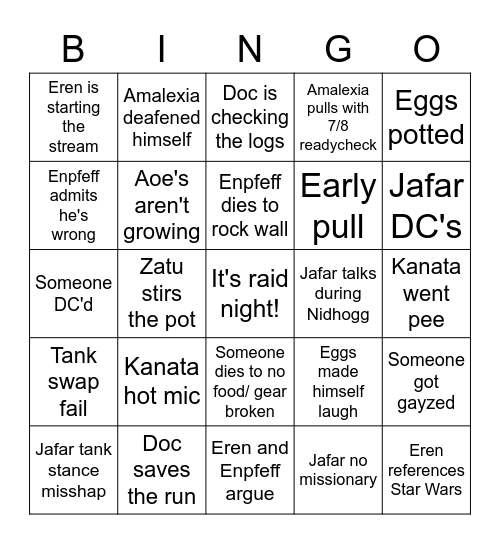 Raid Bingo Card