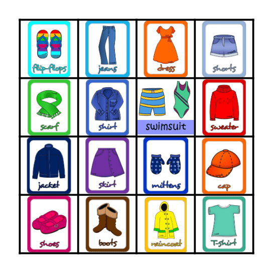 Clothes Bingo Card