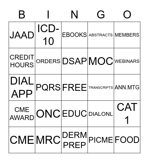 A Day in Education and MRC at AAD Bingo Card