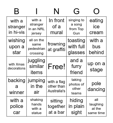 GI Join In - and photo or video of your team....... Bingo Card