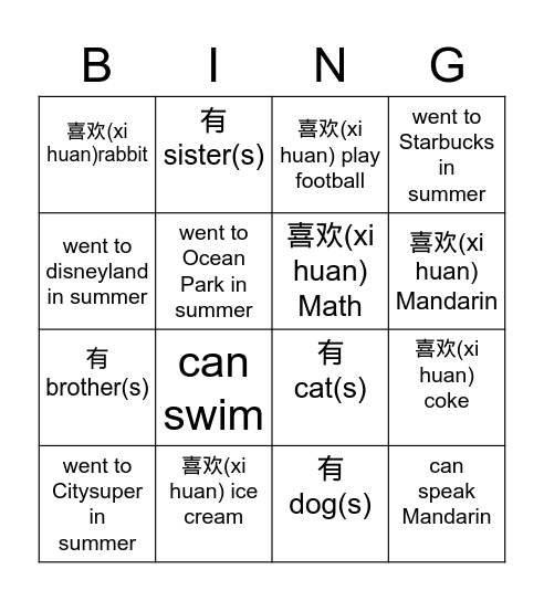 get to know classmates Bingo Card