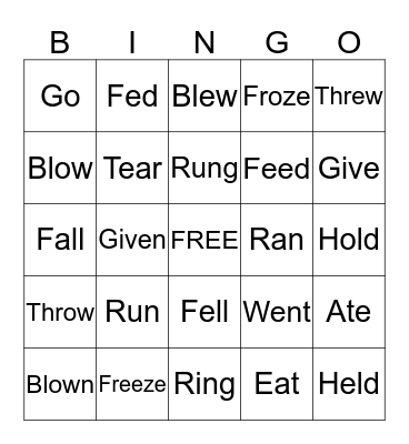 Irregular Verbs Bingo Card