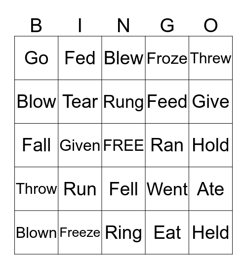 Irregular Verbs Bingo Card