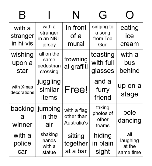 GI Join In - and photo or video of your team....... Bingo Card