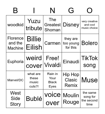 JGP Music Bingo Card