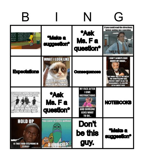 Class Rules Bingo Card