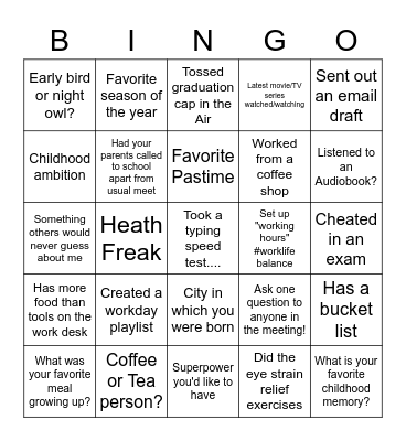 Let's have some fun! Bingo Card