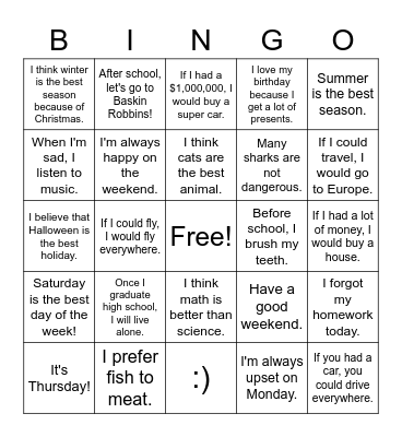Untitled Bingo Card