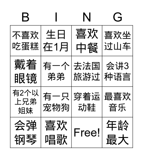 HUMAN BINGO Card