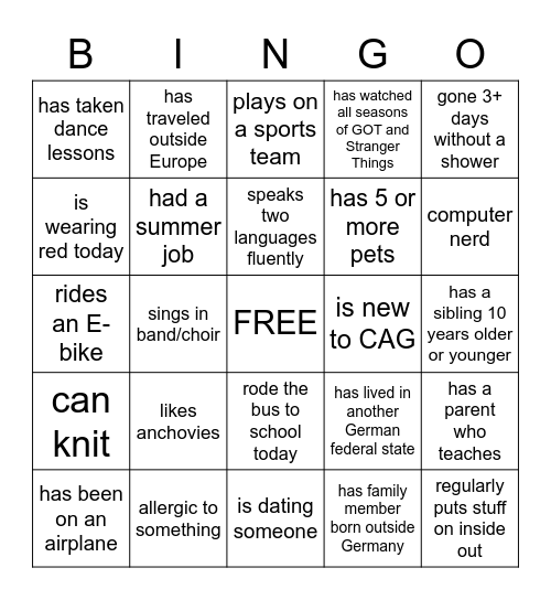 Autograph Bingo Card