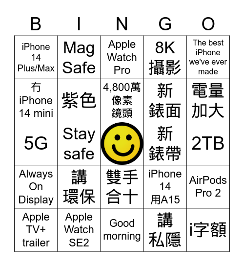 LIHKG Apple Event 2022 Bingo Card