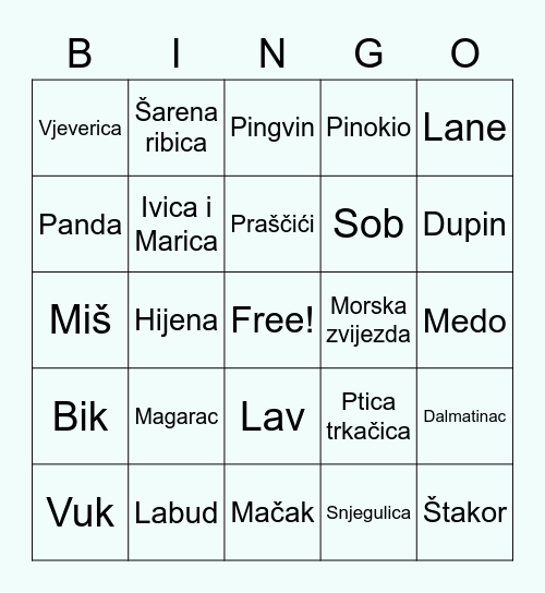 Životinjska PHARMA Bingo Card