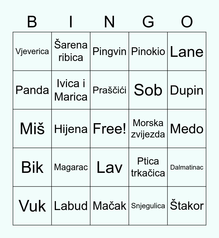 Životinjska PHARMA Bingo Card