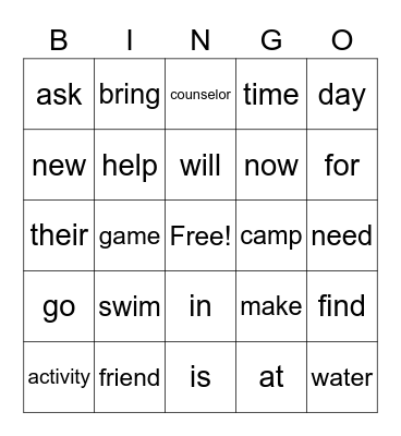 Intermediate spelling & vocabulary_Summer Bingo Card