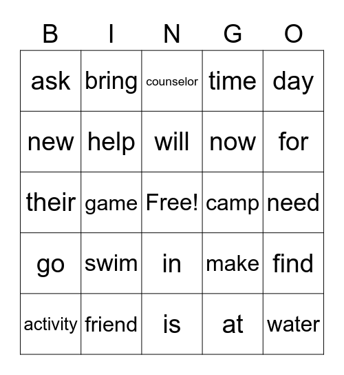 Intermediate spelling & vocabulary_Summer Bingo Card