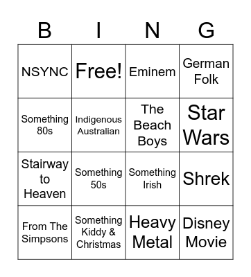 Friday 26/8/22 Bingo Card