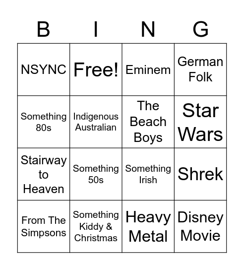 Friday 26/8/22 Bingo Card