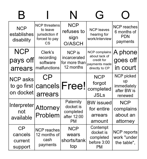 Contemnor Bingo Card