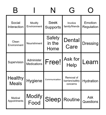 Caregiver BINGO Card