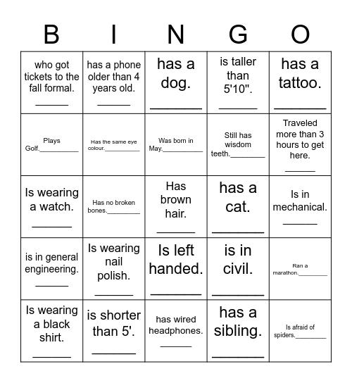 O-week 2022 Bingo Card