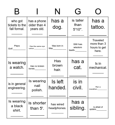 O-week 2022 Bingo Card