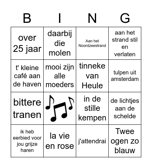 Muziek Bingo Card