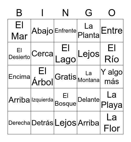 Spanish Bingo Card