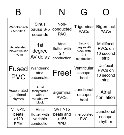 Rhythm and Ectopy Bingo Card