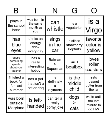 First Day Bingo! Bingo Card